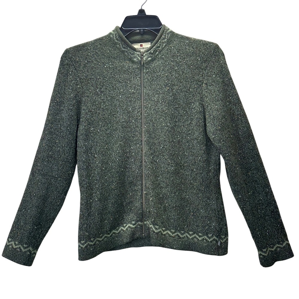 WOOLRICH Women's M Dark Loden Heather Zip Up Sweater Jacket Wool blend Casual